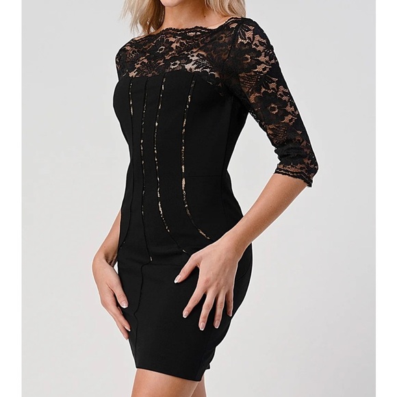 Aidan Mattox Black Lace Trim Dress - Picture 2 of 12